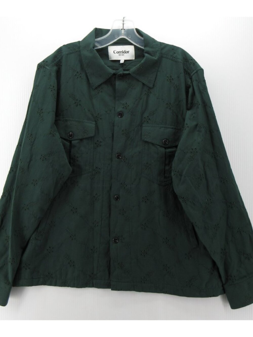 Corridor NYC Shirt Medium Button Up Eyelet Embroidered Flap Pockets